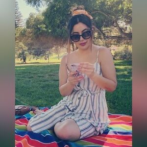 Linen blend striped Button-Front Midi Dress